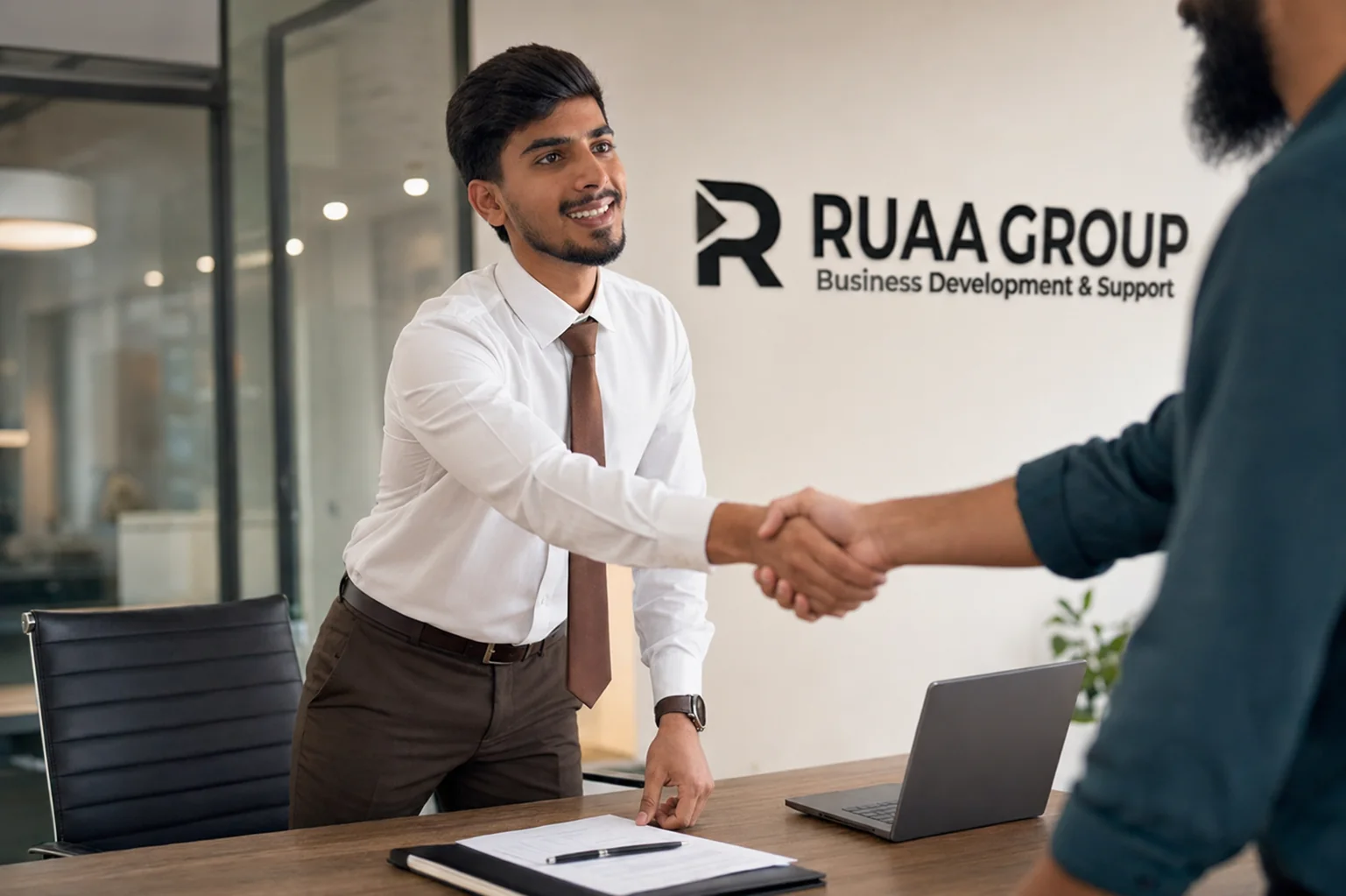 RUAA Group representative meeting a business partner